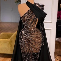 one shoulder black evening dress sequins see thru prom gowns with wrap women formal wear second reception gowns