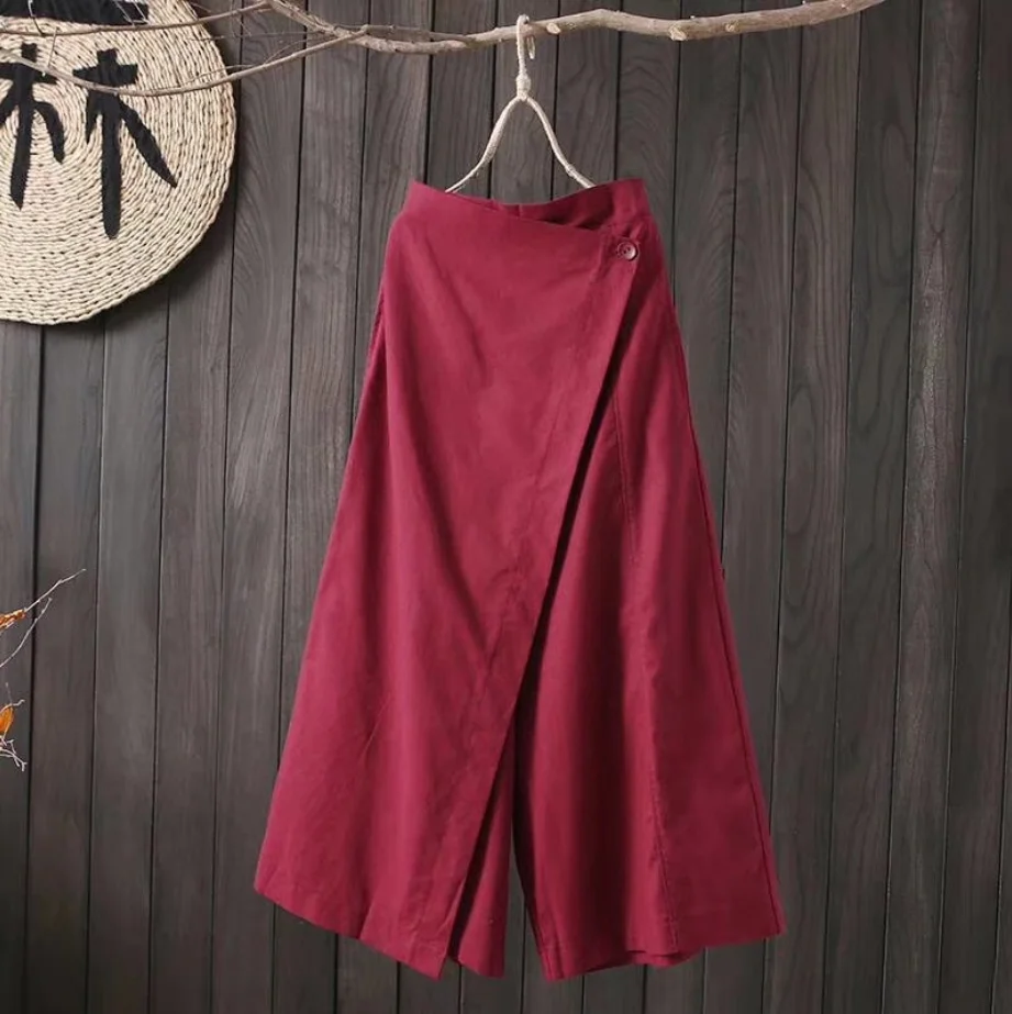 Брюки султанки женские льняные Асимметричные с широкими штанинами и поясом на