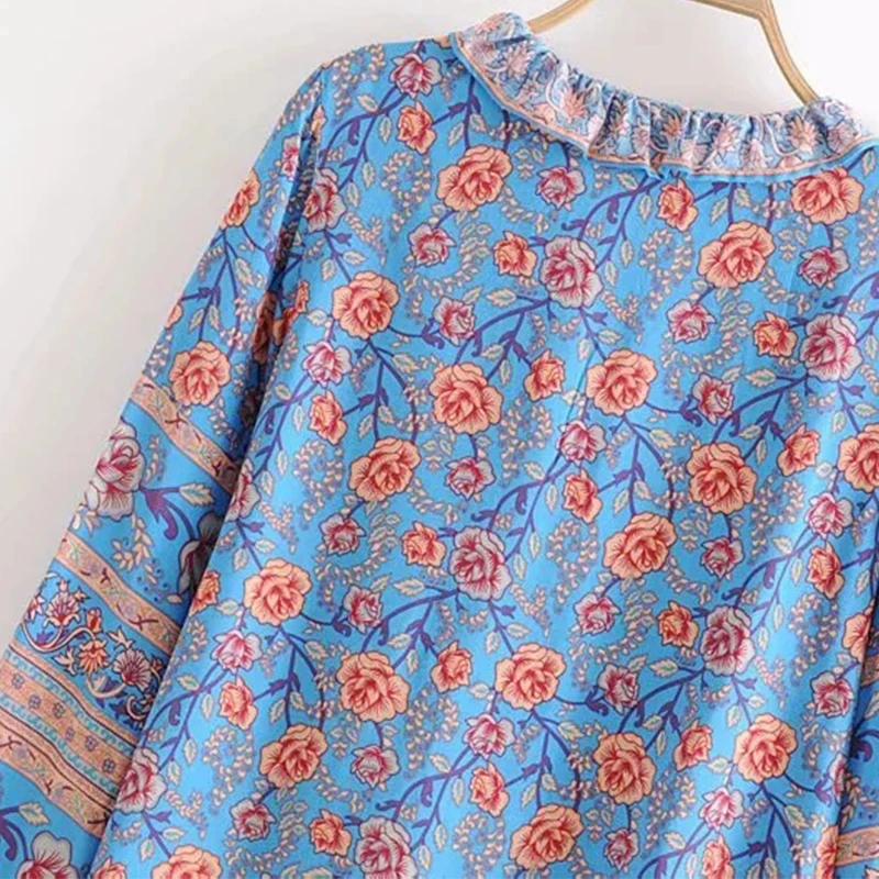 Цветочный принт Топы с длинным рукавом Блузка элегантная женская Свободная
