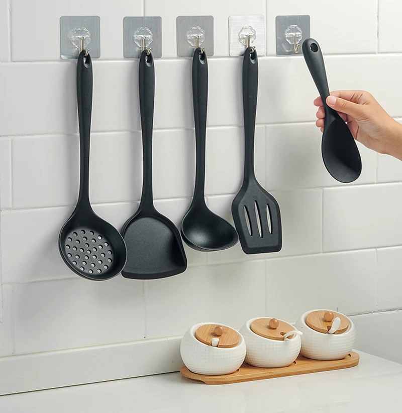 

7PC Silicone Kitchenware Utensils Soup Spoon Spatula Brush Scraper Pasta Egg Beater Non-Stick S
