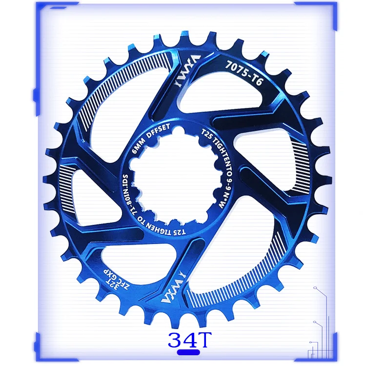 Blue 34T 1PCS VXM MTB GXP велосипед fixed фиксированная зубчатая рукоятка 34T 36T 38T 40T бензопила для sram gx xx1 X1 x9 GXP pedivela смещение 6 мм - Цвет: Blue 34T 1PCS