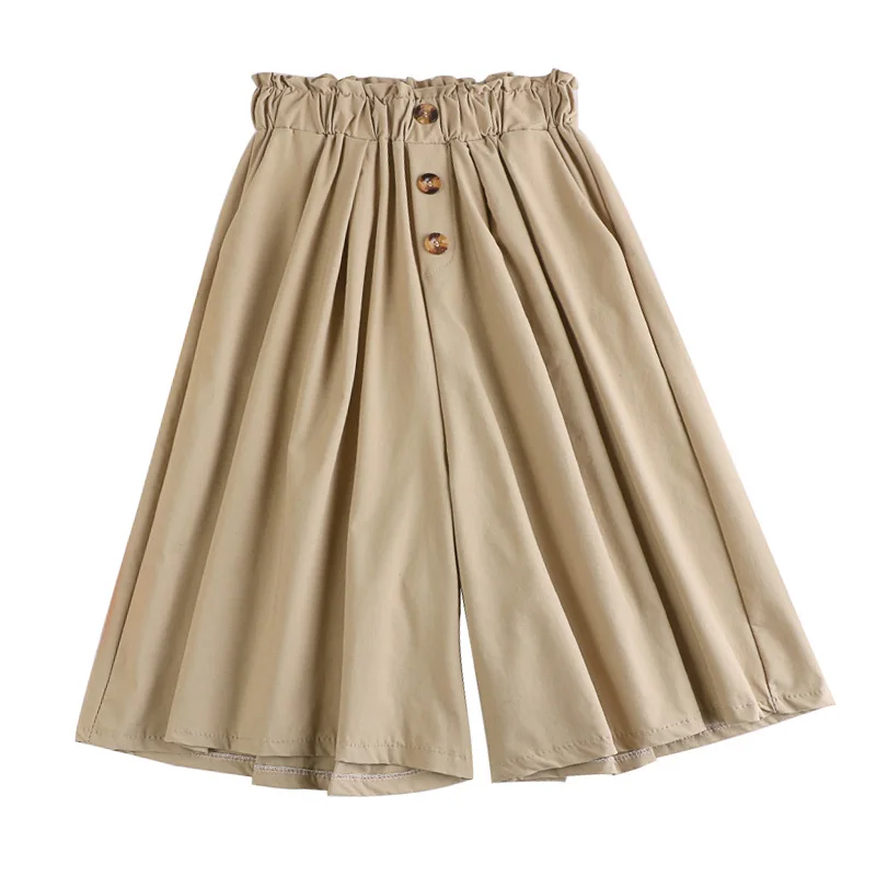 

fashion high waist women knee-length pants 2020 summer new single breasted pleated solid wide leg office lady elegant pants