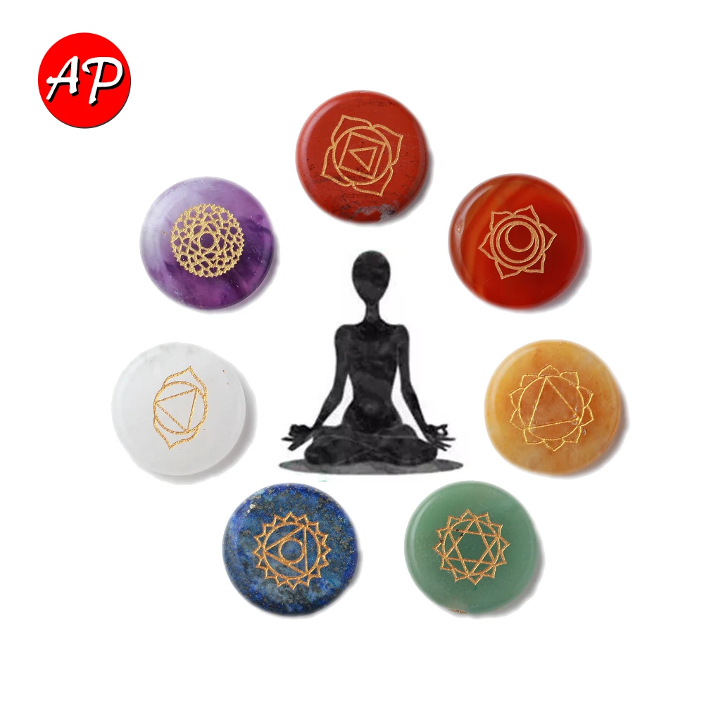

Натуральный кристаллический камень чакры, 7 шт./компл., Йога, аура, семь цветов, драгоценный камень, здоровый кварцевый энергетический камень...