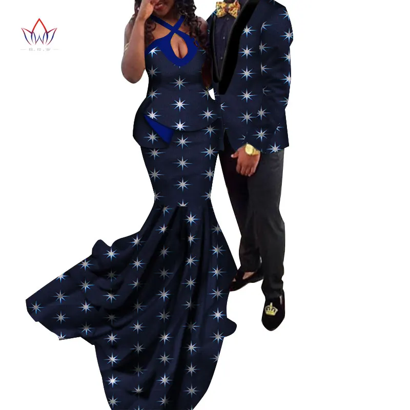 19 African Couple Clothes African Dresses for Women Bazin Riche Long Evening Dresses African Men Jacket Coat Clothing WYQ154 - Color: 19