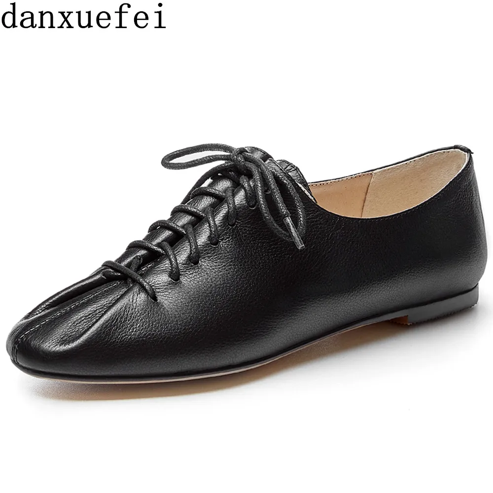 

Балетки женские, из натуральной кожи, на шнуровке, с круглым носком