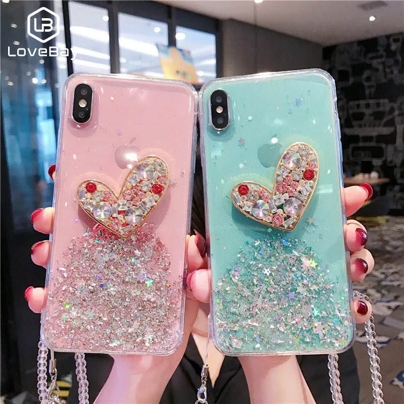 Чехол Lovebay с блестящей цепочкой в виде звезды и сердца для телефона iPhone 11 Pro Max 6 6s 7 8