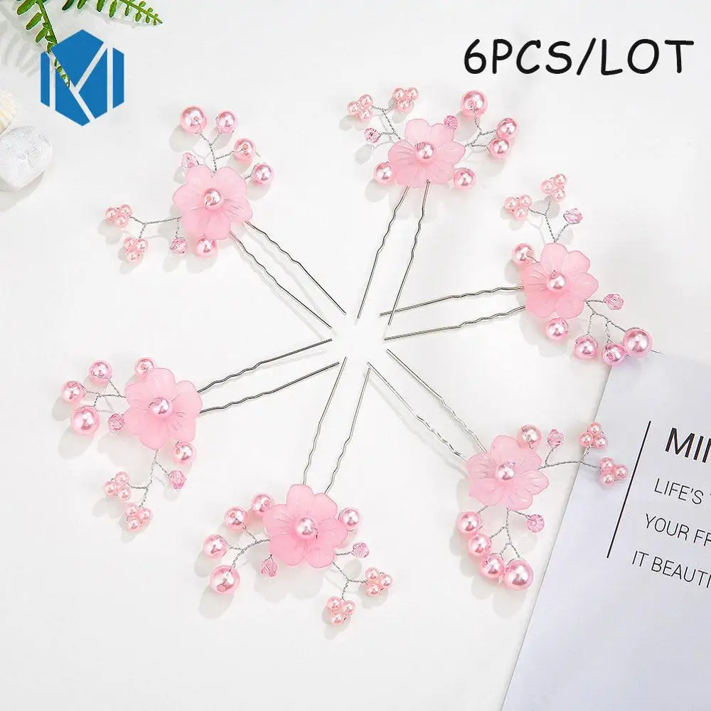 6PCS-Style E-Pink М мизм свадебные цветочные палочки для волос жемчужные заколки для волос шпильки для девочек расчески для волос праздничные свадебные аксессуары для волос невесты - Цвет: 6PCS-Style E-Pink