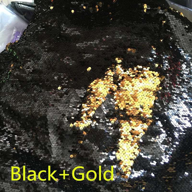 Gold black 130 см x 50 см Реверсивный Русалка рыбья чешуя блесток ткань зеленый/розовое золото блесток ткань с пайетками для платьев/бикини/наволочки - Цвет: Gold black