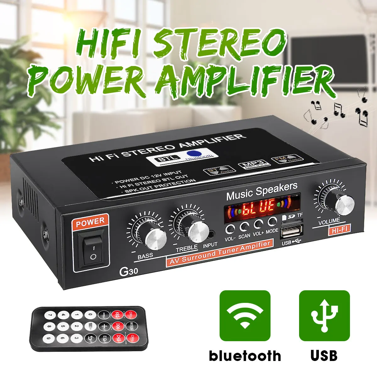 Автомобильный усилитель 2 канала Hi-Fi стерео bluetooth 12 В 220 |