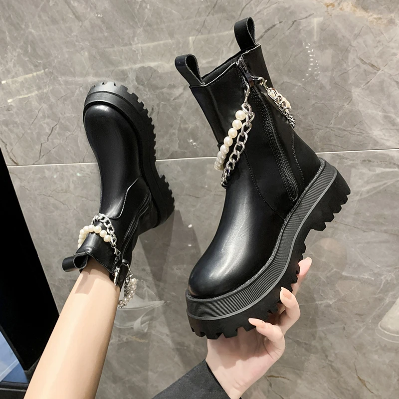 

Брендовая женская обувь, зимние ботинки, женские ботинки челси, женские модные ботинки с круглым носком, 2021, рок, до середины икры, резиновые,...