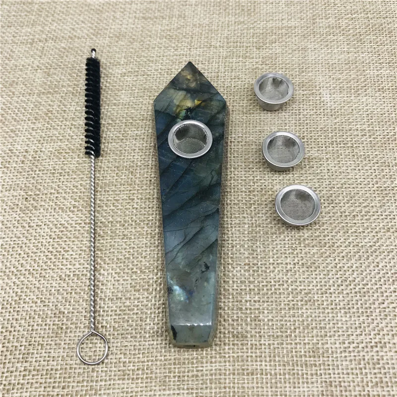 

Natural Labradorite Quartz Crystal Cigarette Holder Smoking Pipe