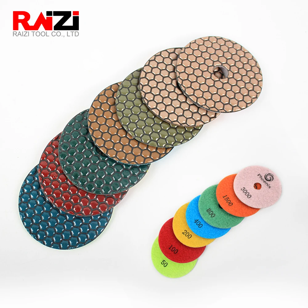 Набор накладок для сухой полировки Raizi 4 дюйма/100 мм зернистость 50 3000 7