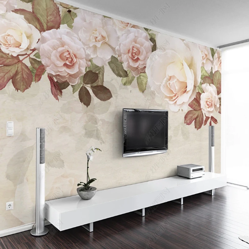 

Custom Wall Mural Walllpaper American Pastoral Rose Flower Wallpaper For Living Room Wall