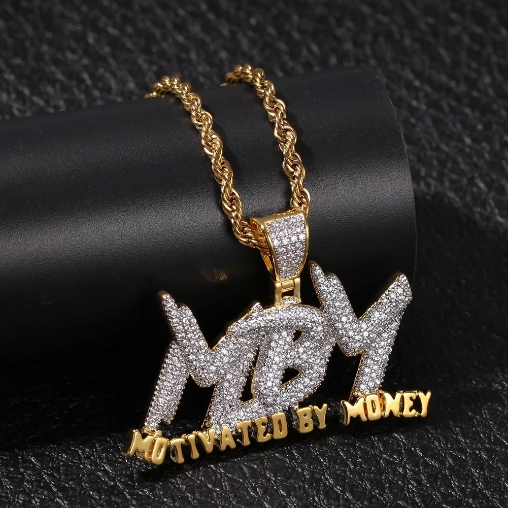 

New 2021 Hot Selling Hip Hop Unisex Bubble MBM Letters Pendant Necklace Cubic Zirconia Iced Out Golden Necklaces Party Jewelry