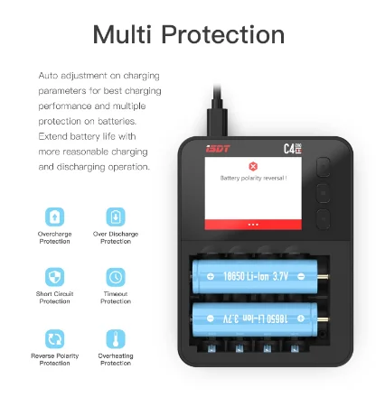 Интеллектуальное зарядное устройство ISDT C4 EVO с выходом Type C QC3.0 для литий ионных
