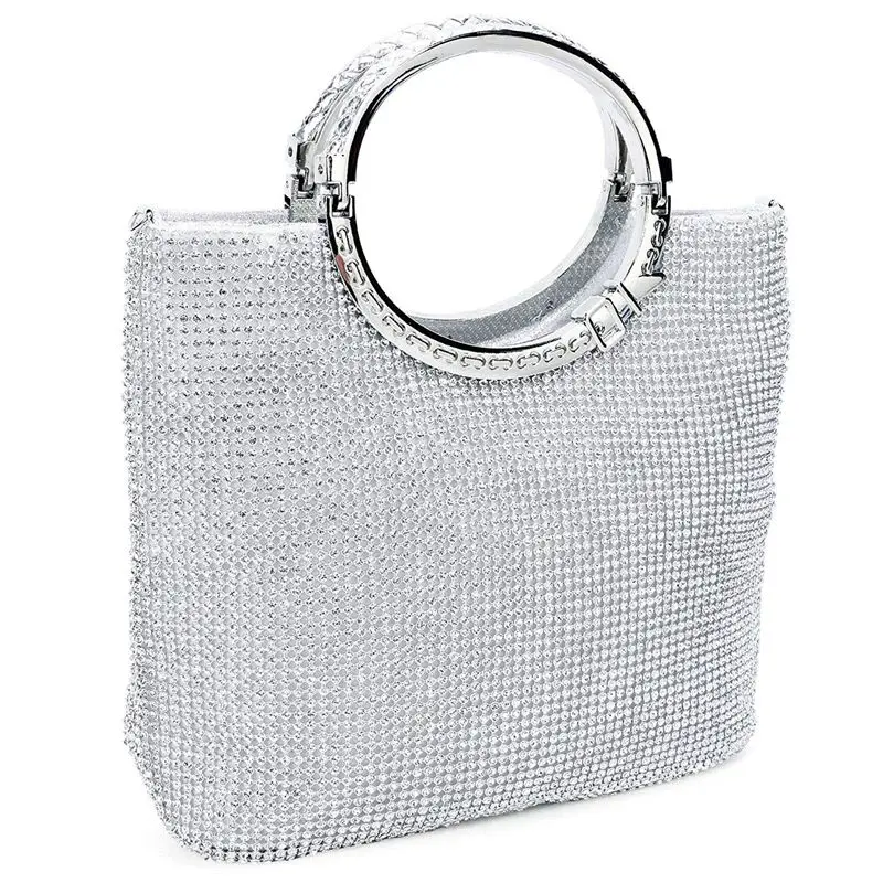 

NEW-Women's Handbag Rhinestone + satin Bag Evening Bags Wedding Clutch Purse(Silver)