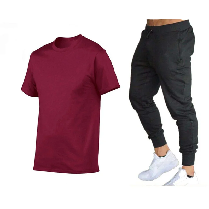 

2021 new brand fashion sports T-shirt men's summer short-sleeved sports suit T-shirt + shorts men's 2 casual wear