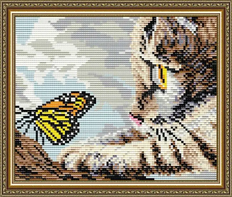 Алмазная мозаика "Котенок и бабочка" 20x24.6 см АРТ СОЛО AT5603 | Дом сад