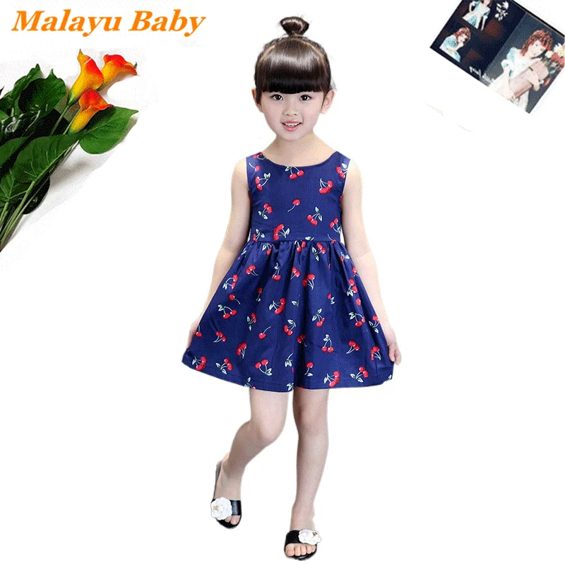 Модное детское платье для девочек без рукавов с принтом вишни | Детская одежда и