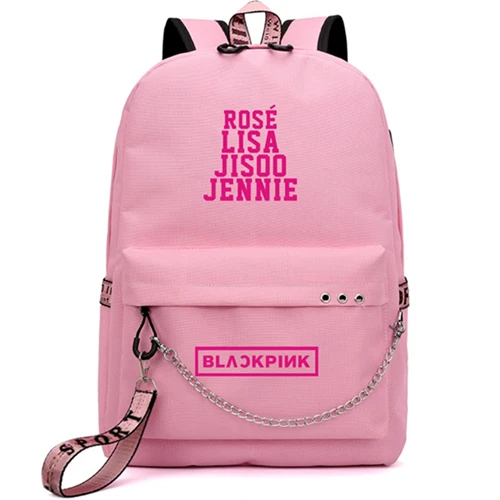 Love BlackPink Rose Lisa Fans USB Рюкзак Школьная Сумка Черный Розовый Mochila дорожные сумки рюкзак с цепочкой для ноутбука USB порт для наушников - Цвет: Style 18