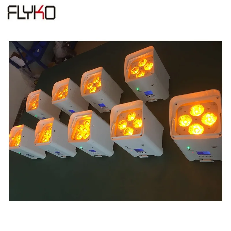 

Wholesales battery power 4x18w led par light rgb 6in1 master-slave voice control self-propelled for Star Cloth Booths