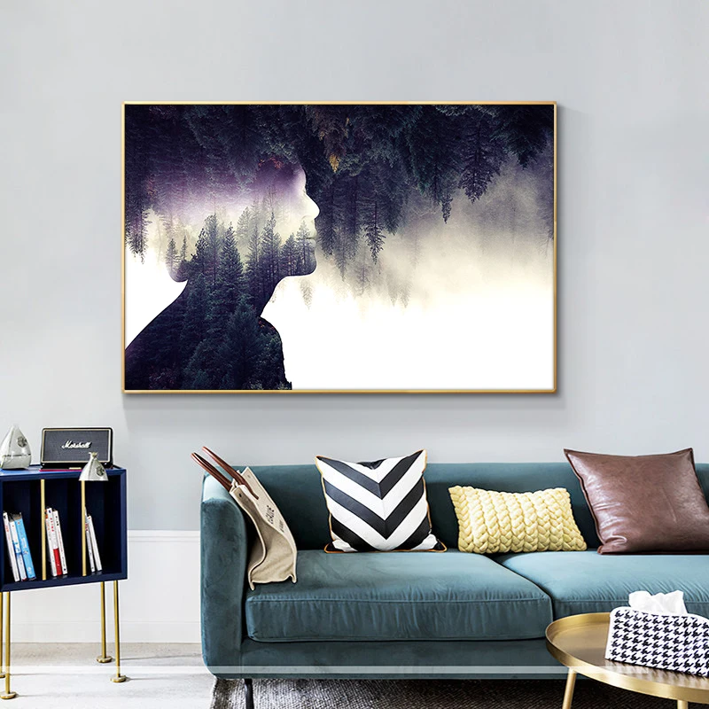 

Abstract Forest With Women Oil Painting on Canvas Poster Print Wall Artbuilding Pictures for Living Room Home Decor