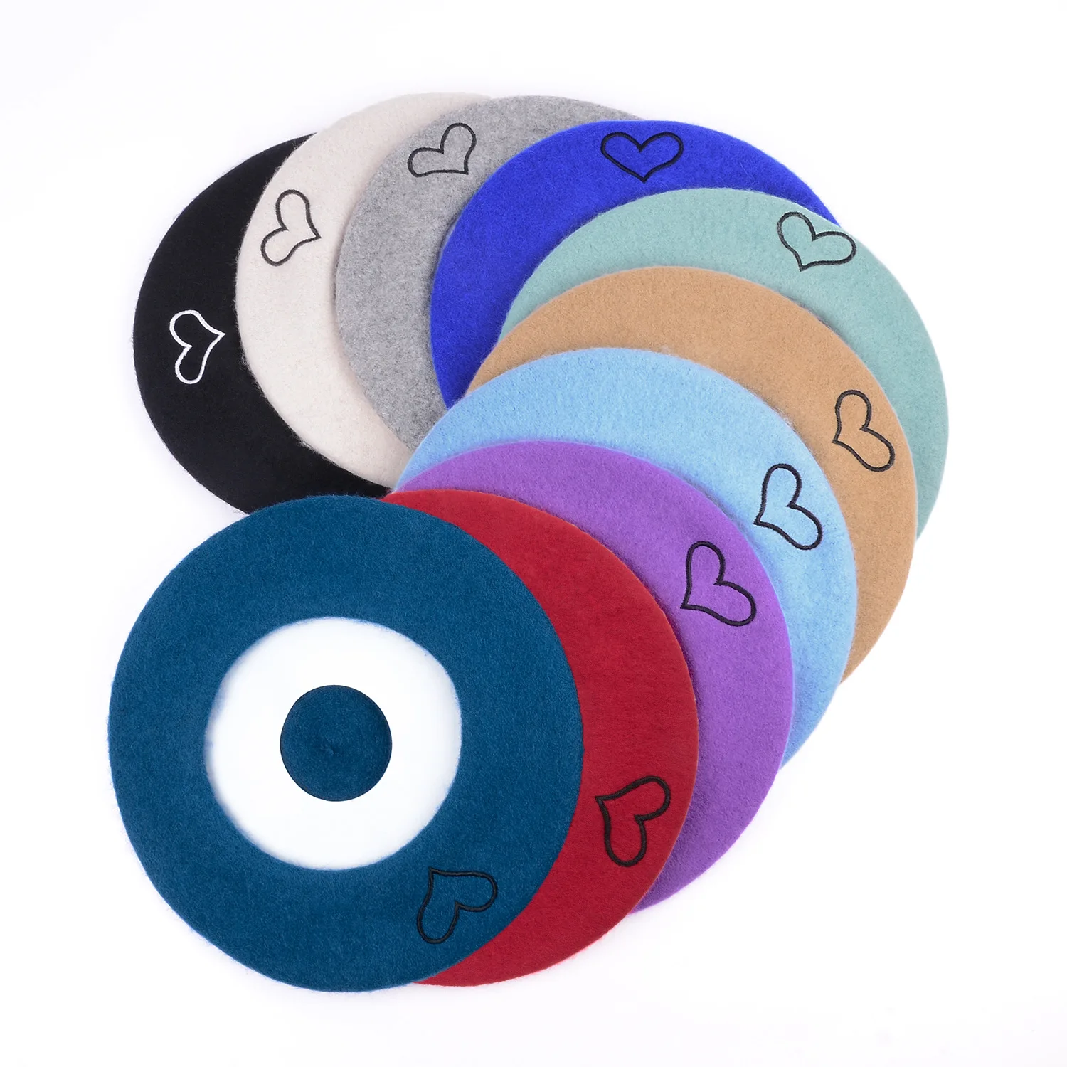 Берет с вышивкой Love Женская милая однотонная шерстяная фетровая шапка художника