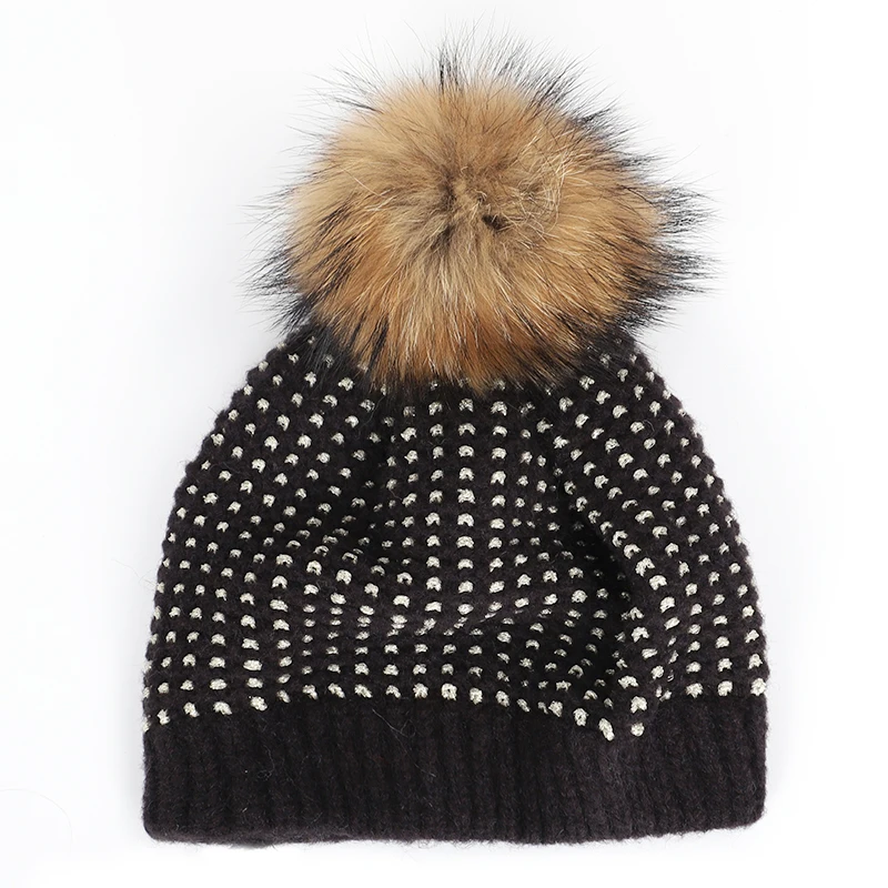2019 модная женская вязаная шапка с помпоном из натурального меха осенне зимняя