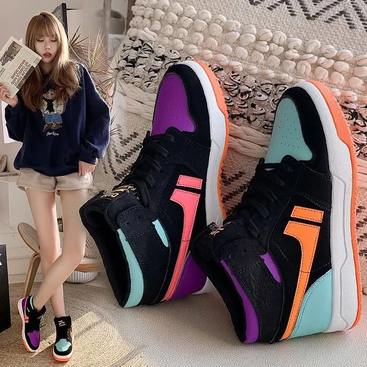 

High Top Sports Shoes Women's 2021 Spring/Summer New Street Snap Trendy Shoes Board Shoes Student Sports Women's Shoes