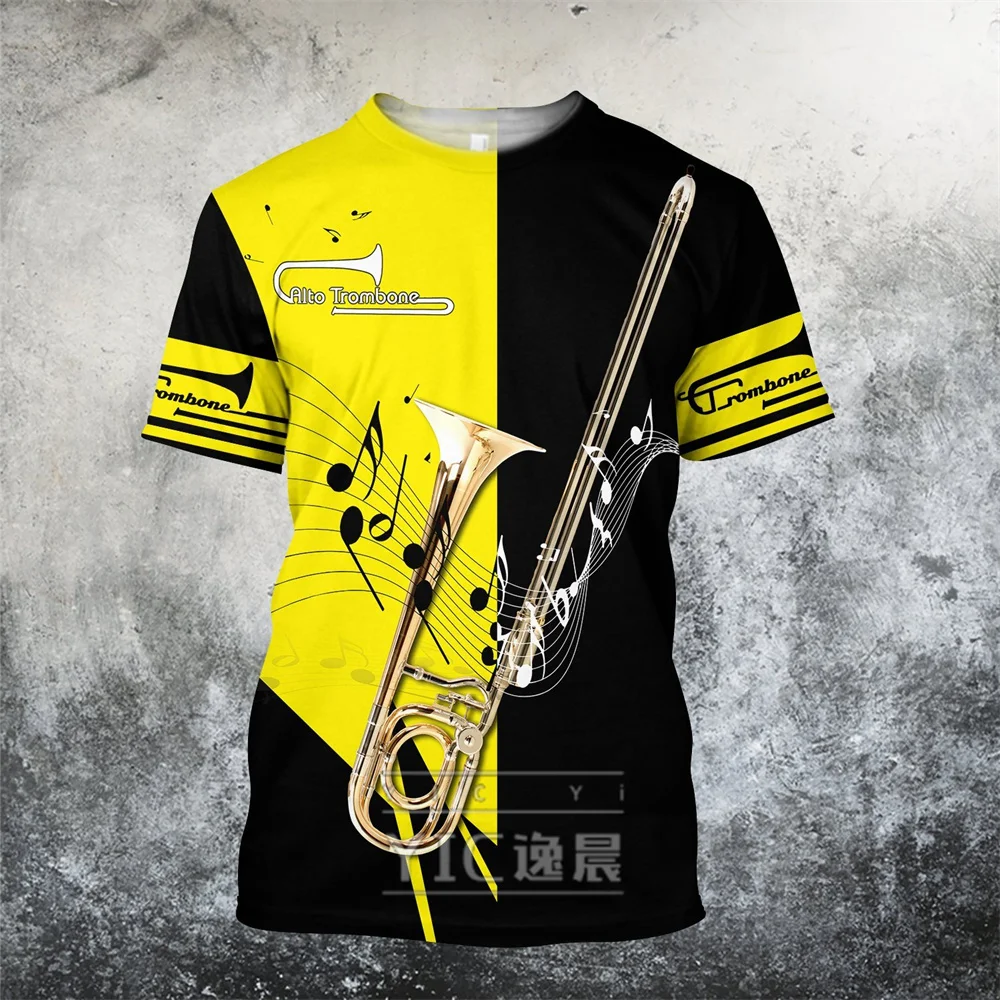 

3D t-shirt Printed Trombone music 3d t shirts summer funny Harajuku short sleeve t shirt Oversized Musical instrument streetwear