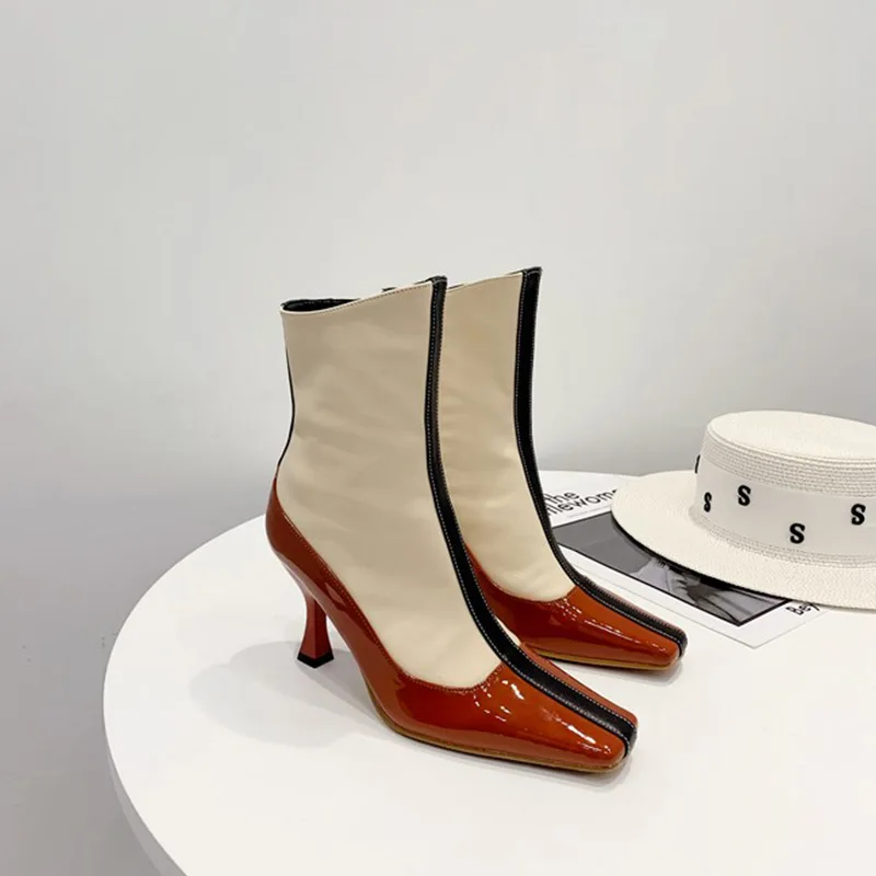 MONMOIRA в стиле ретро на квадратном каблуке туфли высоком сапоги Для женщин стрейч