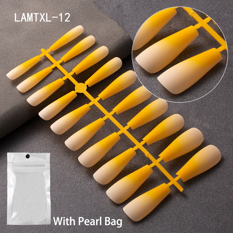 

20pcs/pearl Bag Professional Matte Gradient Fake Nails Tips Coffin Long Ballerina Full Cover Nail Polish Decor Nail Accessories