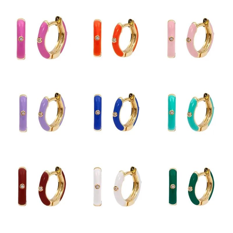 

Colorful Round Hoop Earrings for Women 2022Trendy Dripping Oil Jewelry Earrings Ins Zircon Crystals Huggie Earring Pendientes
