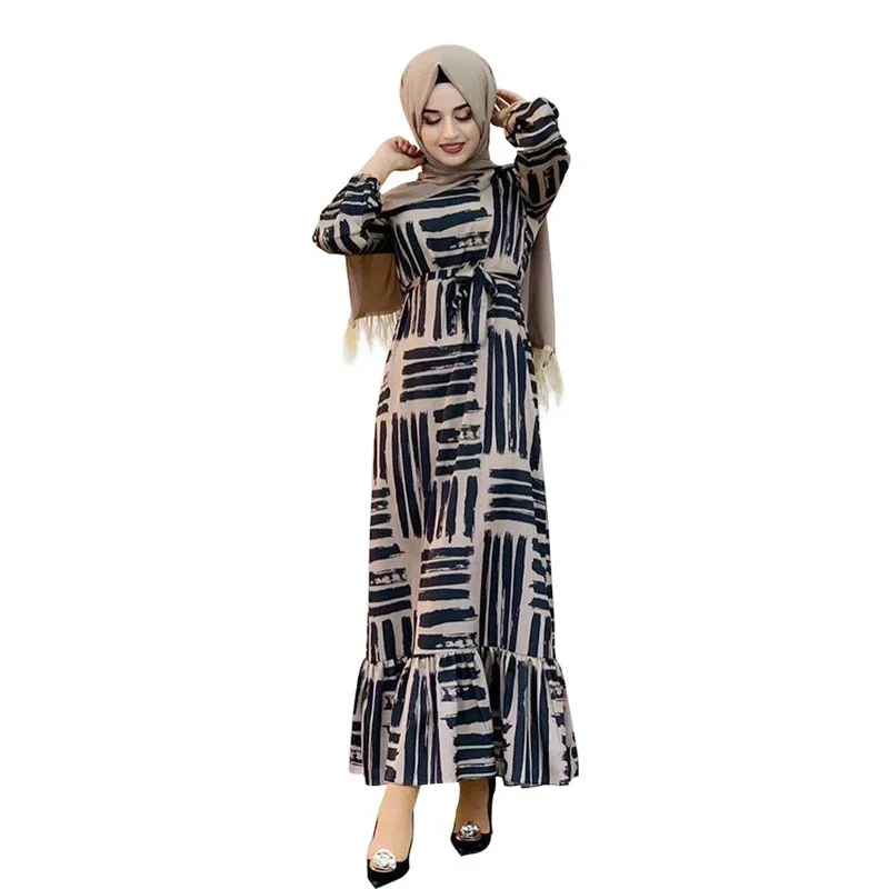

Arab Turkey Dubai National Dress Fashion Waist Elegant Muslim Dress 2021