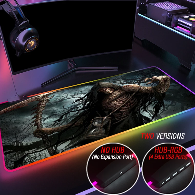 

80x30cm RGB Gradient Backlit Gaming Mouse Pad Creative Customized Hela Grim Reaper Desk Mat With HUB 4 Port USB Anime Mousepad