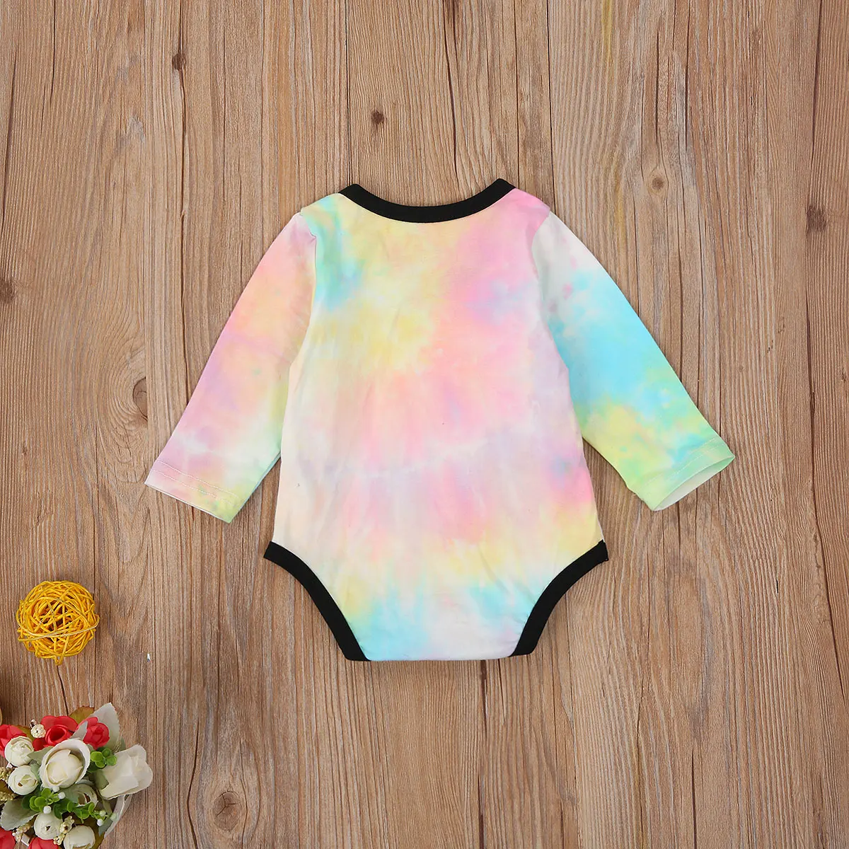 

0-24M Newborn Baby Smiling Face Pattern Printed Tie-dye Bodysuit Infant Kids Fashion Long Sleeve Jumpsuit for Baby Boys Girls