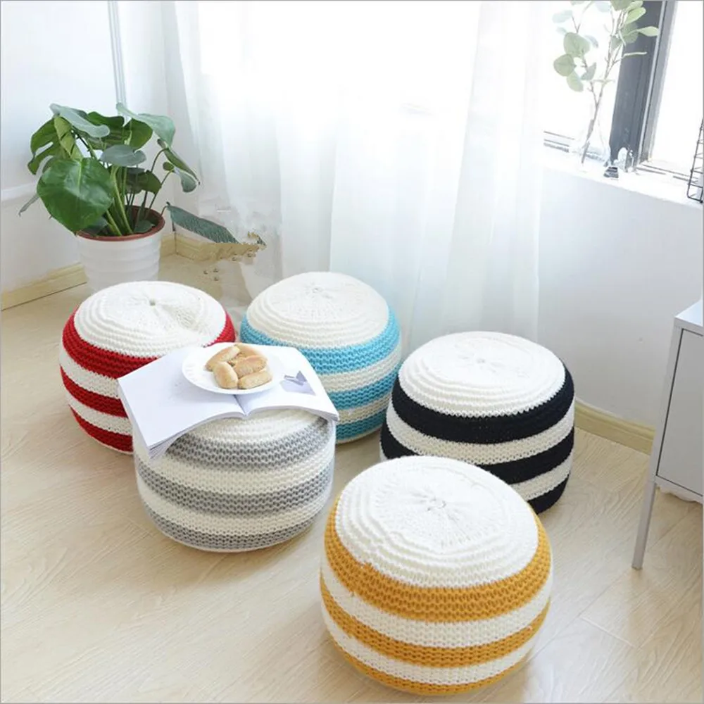 

Handmade Removable and Washable Knitted Woolen Round Cushion POUF