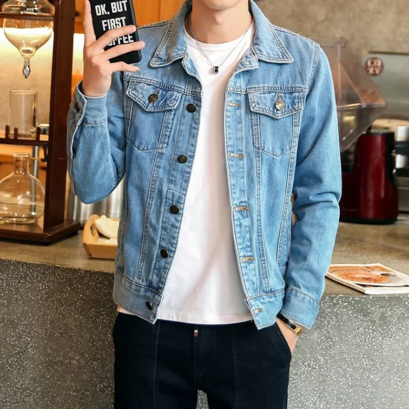 

New Hot Fashion Mens Denim Jackets Slim Fit Mens Jeans Jacket Cotton Outwear Coat Long Sleeve Hole Male Clothing Size M-4XL