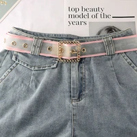 fashion women punk square pin buckle belt female disigner all match jeans breathable transparent net adjustable waistband girl