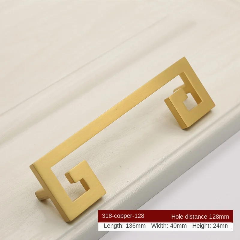 318-C.C128mm JD New Chinese Zinc Alloy Door Wardrobe Brushed Brass Door Handle Gold Cabinet Drawer Door Handle Furniture Handle Hardware - Color: 318-C.C128mm