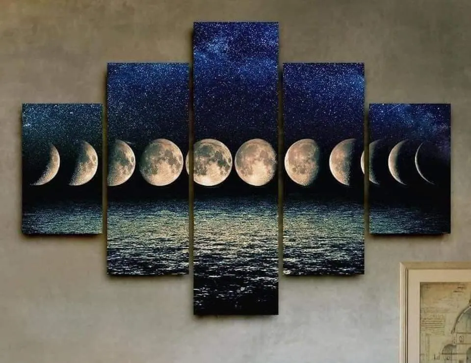 

New Top Fashion Oil 5 Panels Sky Moon Wall Art Hd Picture Print On Canvas Painting For Home Decor night sky moon wall Paintings