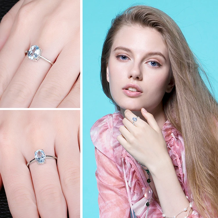 Jewelrypalace Овальный 1.5ct Природный Голубой топаз камень пасьянс кольцо стерлингового серебра 925 пробы Красивые ювелирные изделия для Для женщин Распродажа