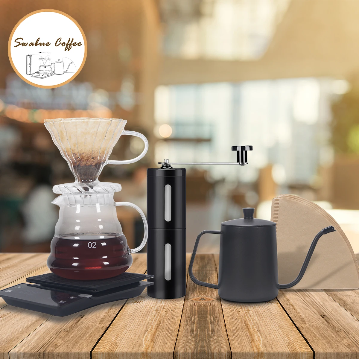 Кофейные Наборы Swabue Pour Over V60 Filter Papesr Dripper glase Pots 500 мл ручная кофемолка