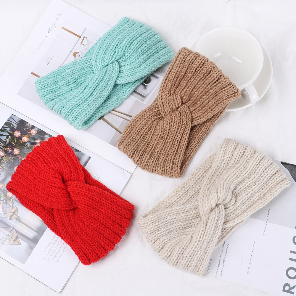 Новые однотонные вязаные крючком шерстяные повязки на голову зимние женские