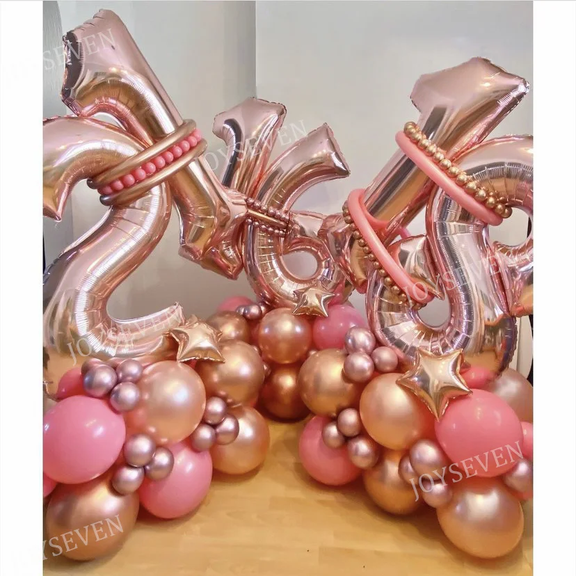 

32Pcs Metallic Latex Balloons Chrome Helium Globos Rose Gold Number Balloon Set 18 30 40 50 60th Birthday Party Decoration