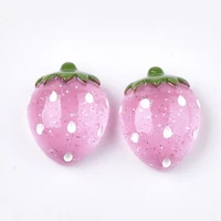 200pcs pearl pink strawberry resin cabochons with glitter powder flat back for diy cameo charms jewelry making crafts 19x15x9mm