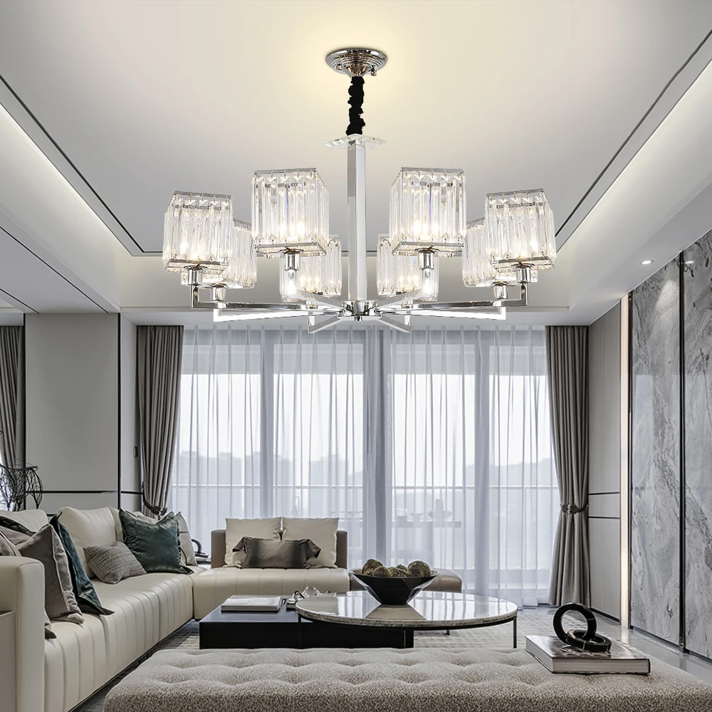 Новая Современная хрустальная люстра для гостиной роскошная хромированная