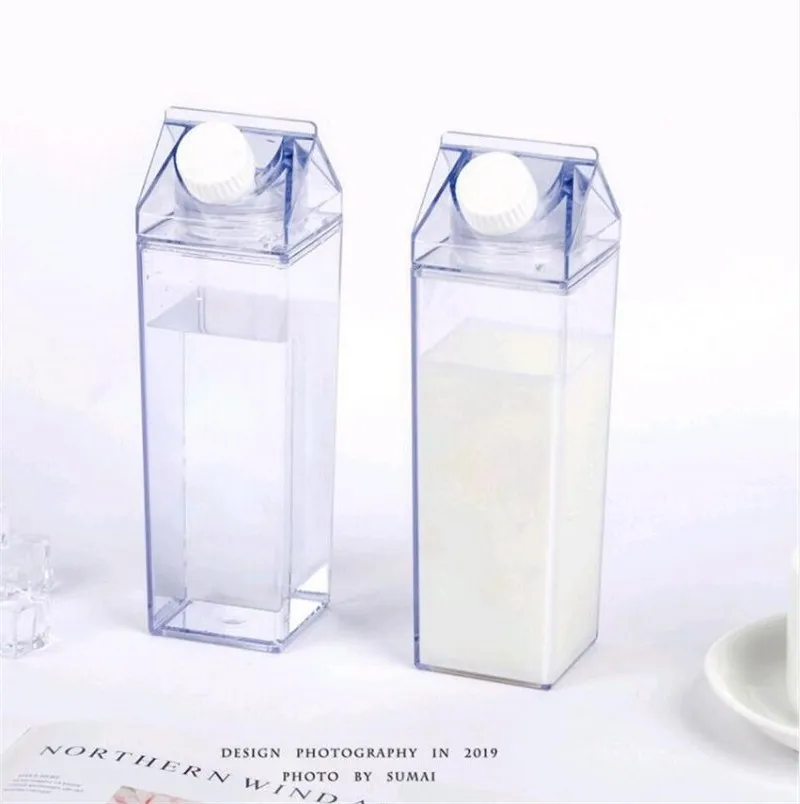 

500ml Plastic Clear Milk Carton Water Bottle New Reusable Juice Transparent Sport Leakproof Cup2020 Box Milk Drinking Water S8H9