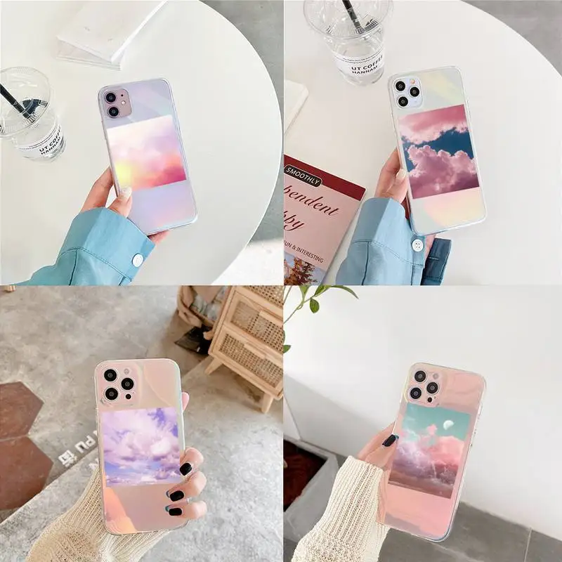 

Sweet sky pink Cloud printing Phone Case for iPhone xiaomi redmi 7 8 9 11 12 10 S X XS XR MINI Pro Max Plus laser Transparent
