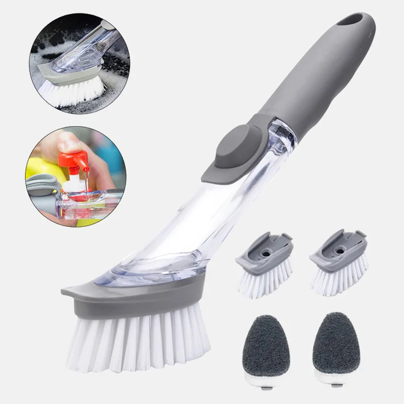 

1/5 Pcs Kitchen Cleaning Brush Double Use Scrubber Dish Bowl Washing Sponge Automatic Liquid Dispenser Kitchen Pot Cleaner Tools